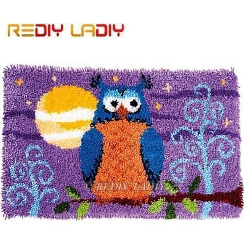 Latch Hook Kits Make Your Own Rug Blue Moon Owl Tapestry Crocheted Cushion Mat DIY Carpet Rug Pre-Printed Canvas Hobby & Crafts