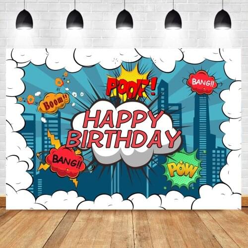 Laeacco Happy Birthday City Superhero Backdrop For Boy Birthday Party Banner Poster Photography Background For Photo Studio