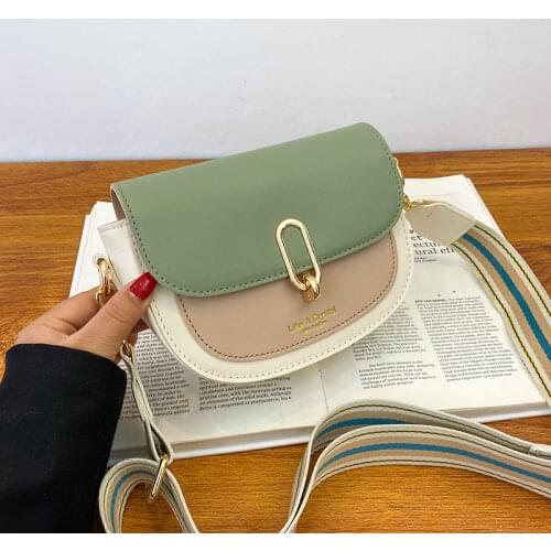 Mini Saddle Bag Wide Shoulder Bags For Women 2021 Summer New Simple Versatile Soft PU Leather Crossbody Bags Panelled Handbags