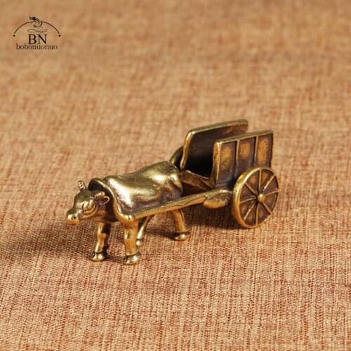 Wall Street Bull Statue Copper Crafts Christmas Sculpture Modern Creative Home Decoration Cow Oxen Pulling Carts Coin Deco Home