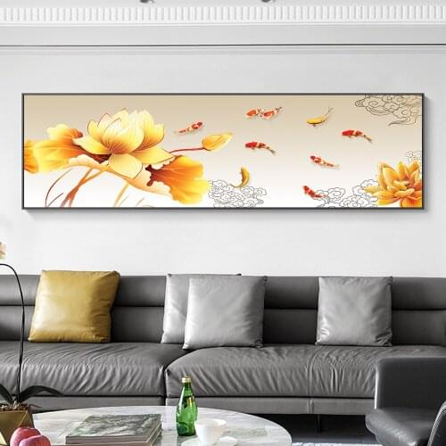 Wall Art Picture Print Chinese Abstract Koi Fish Landscape Oil Painting on Canvas Poster For Living Room Modern Decor