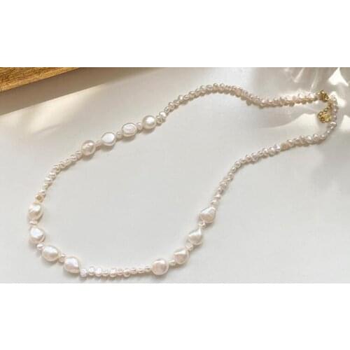 Real pearl 6x7mm 9x10mm white baroque pearl mixed necklace natural Freshwater PEARL Women Jewelry