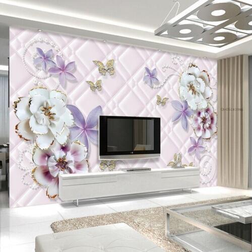 Newest material 8D wall murals wallpaper crystal butterfly jewellery background wall decor 3d living room 3D wall murals sticke