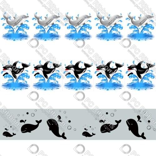 NEW design Custom 16mm foe printed elastic ribbons 16/22/25/38/75mm cute dolphin cartoon printed grosgrain ribbon 50 yards