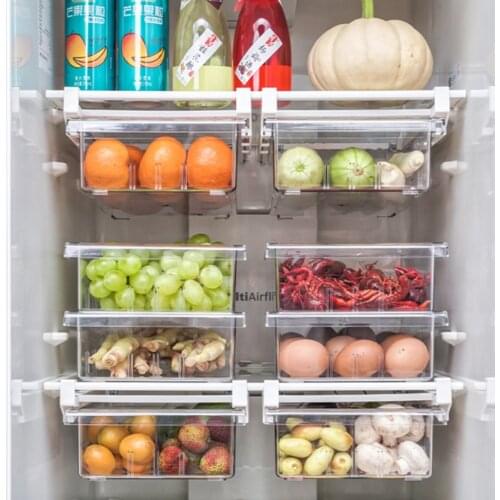 Refrigerator Organizer Storage Box Food Container Plastic Transparent Fridge Storage Bin Containers Pull-Out Storage Box Durable