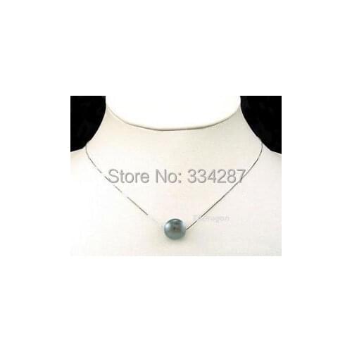 16" 9-10MM AAA Black Pearl Tibetan Silver Chain Necklace