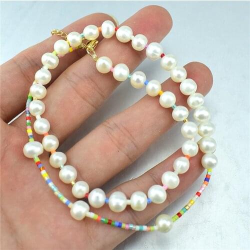 Natural freshwater pearl necklace ladies gold color rope with lobster clasp necklace engagement banquet jewelry