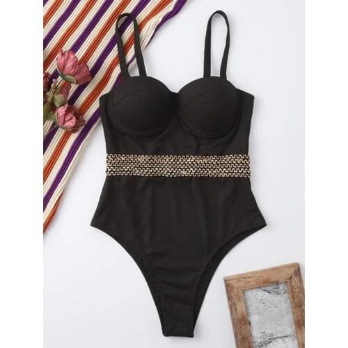 Sexy Brazil Push Up Swimsuit Bikini 2022 One Piece Print Women Bodysuit Summer Beach Wear Solid Black Swimwear Monokini