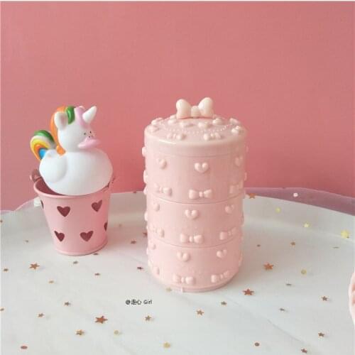 Pink Girl Pink Butterfly Knot Loving Embossed Desktop Receiving Box Jewelry Box with Cover Layered Arrangement