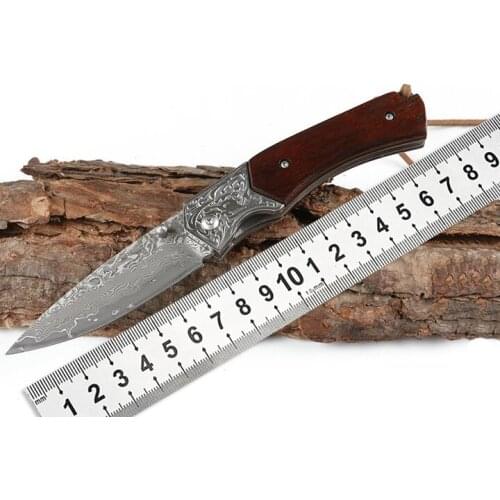 VG10 Damascus Pattern Folding Knife Outdoor Pocket EDC Knife Jungle Hunting Knife Slicing Knife Camping Tool Training Knife