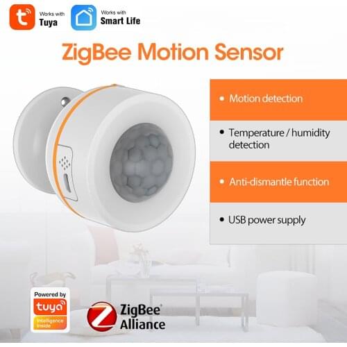 Tuya Zigbee Smart PIR Motion Sensor,Temperature and Humidity sensor Battery Powered or USB Charge,Works with TUYA Smart Life APP