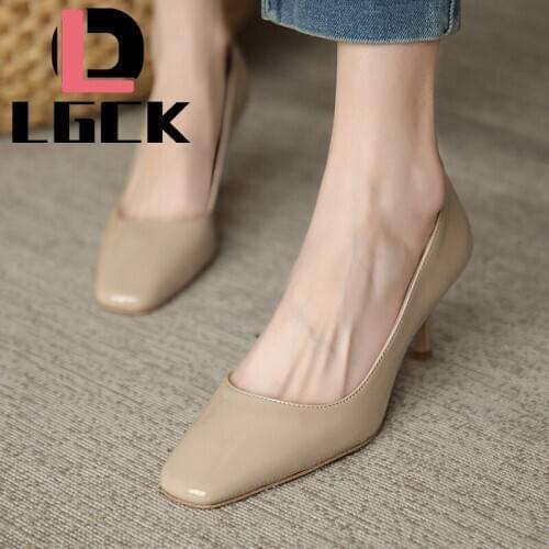 Plus Size 34-41 Spring Fashion OL Style Genuine Leather Pumps Women Solid Shoes Thin Heels Single Shoes High Heels Ladies Shoes