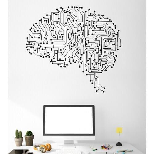 Vinyl Wall Decal Microchip Computer Abstract Brain Mind Wall Stickers for Office Decor Home Bedroom Decoration Wallpaper C641