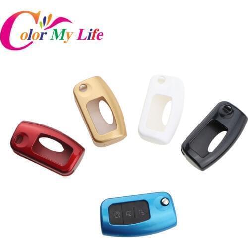 Color My Life ABS Paint Key Case Protection Cover Key Decoration Box For Ford Focus 2 Fiesta MK7 Ecosport Folded Key Accessories