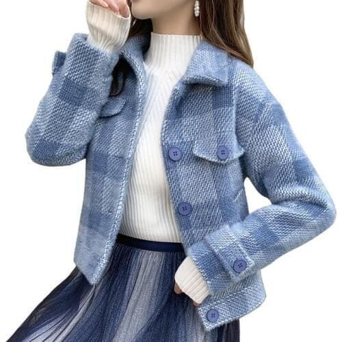 Womens Faux Mink Fleece Jacket New Korean Autumn Winter Warm Casual Jacket Women Short Knitted Cardigan Plus Size Tops R807