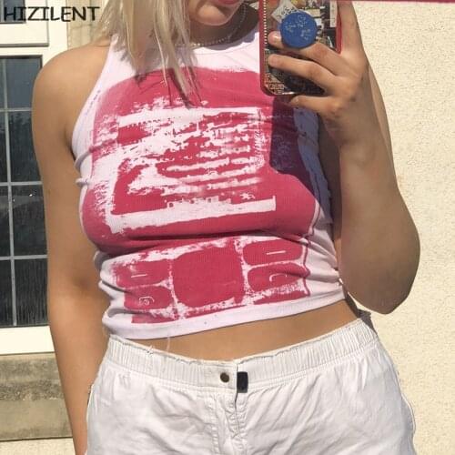 2021 Green Y2K Print Casual Crop Top Women Sleeveless Summer Blue womens T Shirts Off Shoulder Sexy Tank Tops Vintage Fashion