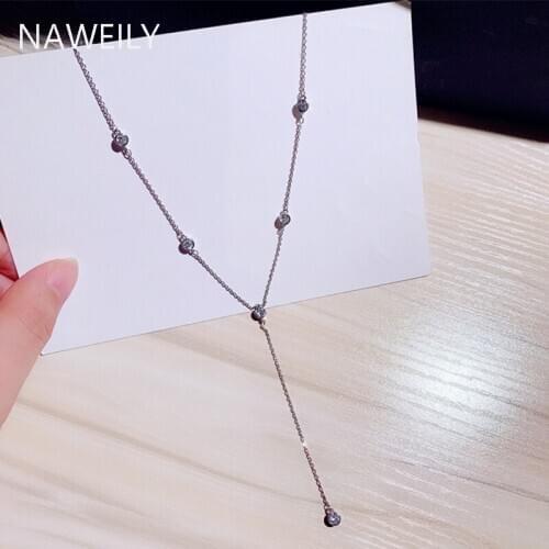 NAWEILY Delicate Rhinestone Pendant Necklace Women New Fashion Trendy Classic Silver Color Clavicle Necklace