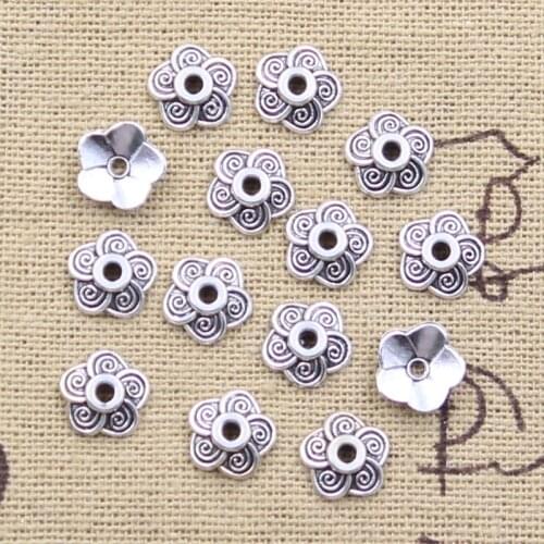 100pcs 8x8mm Tibetan Antique Silver Color Flower Bead End Caps For Jewelry Making Findings Needlework DIY Accessories Wholesale