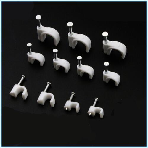 100pcs Cable fixed 7mm Flat or Round or Circle Path cable clips with Nail, Wire U Circle Cable Clamp with Nail