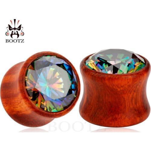 New arrival fashion wood zircon stone ear plugs wood tunnel body piercing jewelry pair selling 2pcs lot ear gauges