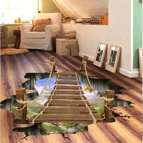 3d realistic small hanging bridge ground wall stickers decorative removable wall stickers home decor living room