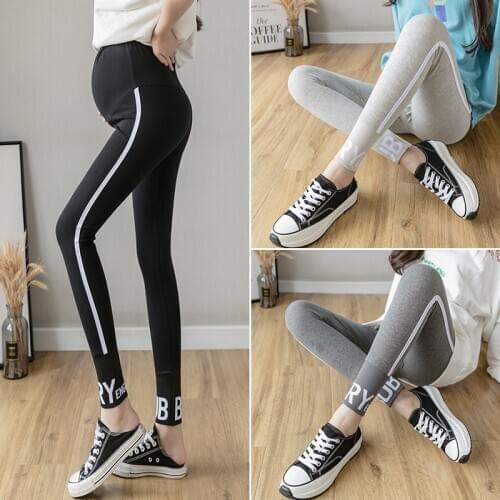 6133# Maternity Clothes Cotton Stretch Maternity Leggings Adjustable Elastic Waist Letter Pencil Pants