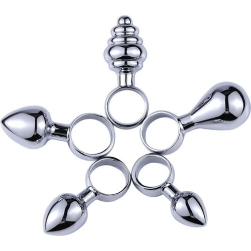 Candiway Stainless Steel Anal Plug Finger ring G Spot Prostate Massage buttplug Smooth Butt Plug Sex Toys For Women Men