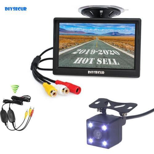 DIYSECUR Wireless 5" LCD Display Rear View Monitor Car Monitor Waterproof HD Reverse Backup Car Camera LED Night Vision