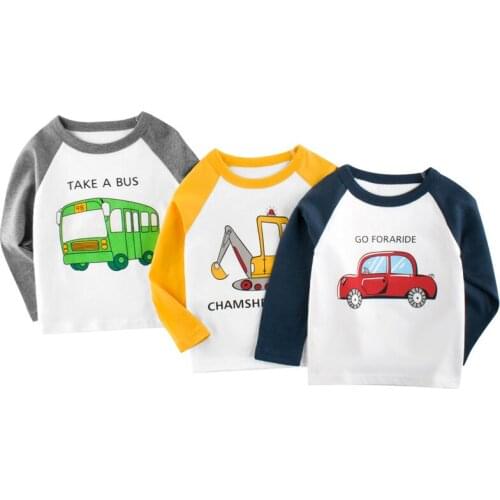 Baby Boy Long Sleeve T- shirt Kids Pure Cotton Cartoon Printed Round Neck Autumn Children Pullover Long-Sleeved Tops Boys Tees