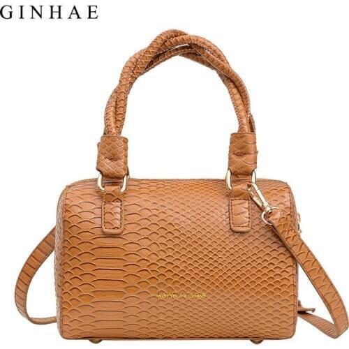 Designer PU Handbags High Quality 2021 Luxury Alligator Printed Boston Bag Black Patent Leather Bag Casual Zipper Crossbody Bag