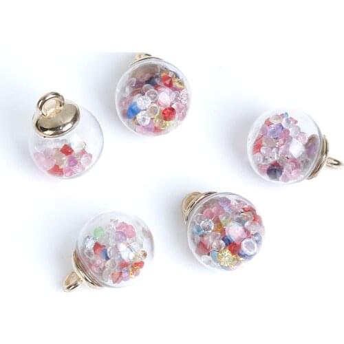 DoreenBeads DIY Pendant Transparent Glass Globe Bottle Charms Gold Color Multicolor Rhinestone Approx 22mmx 16mm( 5/8"), 10 PCs