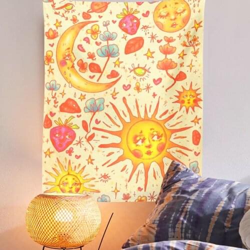 Boho Sun Moon Tapestry Wall Hanging Moon Starry Hippie Bohemian Tapestries Psychedelic Witchcraft 80s Aesthetic Home Decor
