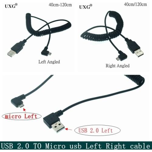 90 degree Right angled Micro Usb Male to usb male Left / Right Angled Spring Retractable stretch cable sync data charge 100cm