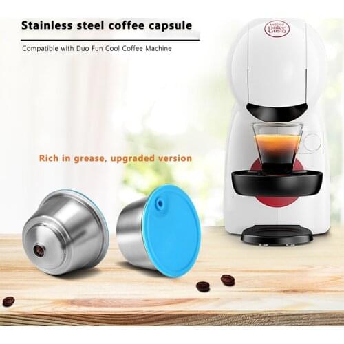 Refillable Coffee Capsule Coffee Pod Stainless Steel Refillable Coffee Cup Pod with Brush and Spoon Replacement for DOLCE GUSTO