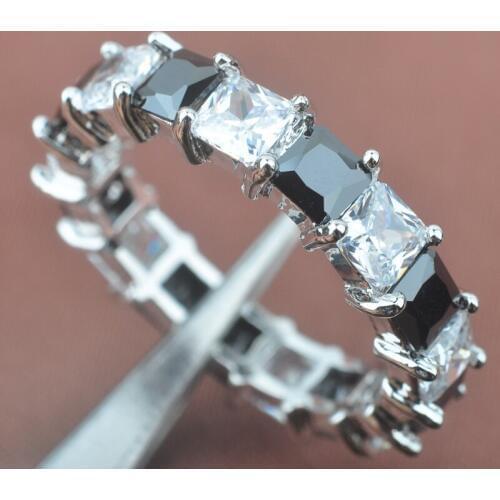 Stylish Black Cubic Zirconia Silver Plated For Women Jewelry Rings Free Shipping Size 6 7 8 9 SA016