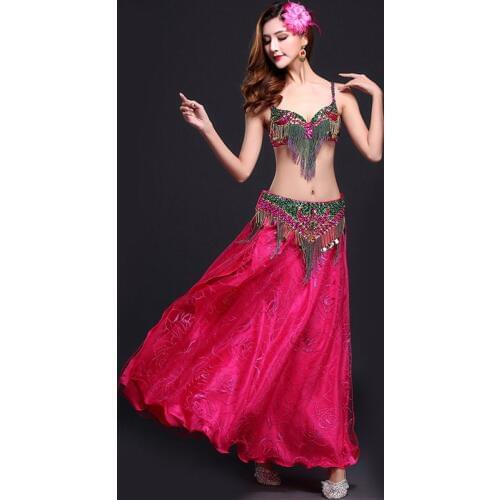 Stage Performance Oriental Belly Dancing Clothes Belly Dance Costume Set 32-34b/c 36b/c 38b/c 3-piece Suit Bead Bra&belt & Skirt