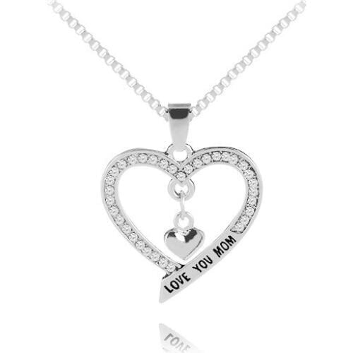 LOVE YOU MOM Heart Pendant Necklace Exquisite Crystal Women Lady Jewelry Mothers Day Gift Dropshipping