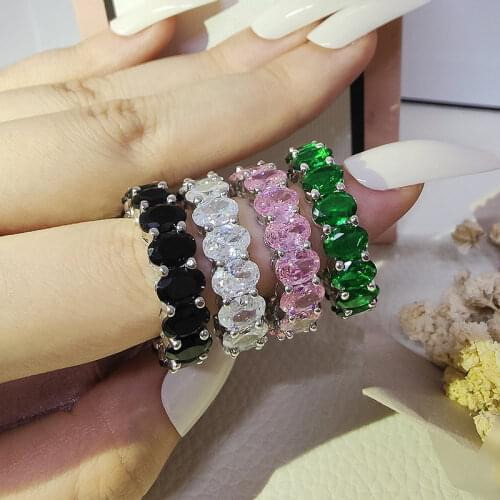 Fashion Solid 925 Sterling Silver Oval Zircon Wedding Eternity Band For Women Anniversay Christmas Gifts Luxury Jewelry R5343