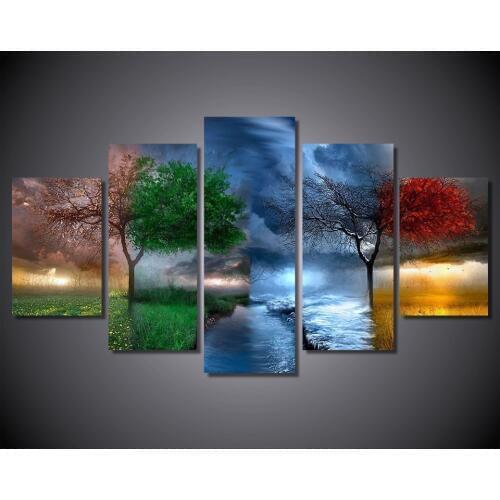 Art Modular Poster Wall Frame HD Printed Canvas 5 Panel Four Seasons Trees Landscape Living Room Pictures Home Decor Painting