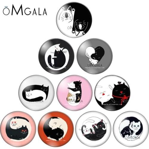Cartoon Lovely Love Pairs Cat Art Paintings 12mm/14mm/18mm/20mm/25mm Round photo demo glass cabochon flat back Making findings