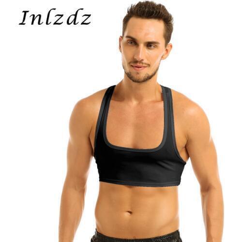 Mens Exotic Tank Sleeveless Y Back Muscle Half Tank Top Vest Tee T-shirts Clubwear Lingerie Sex Costume Exotic Crop Top Clothing