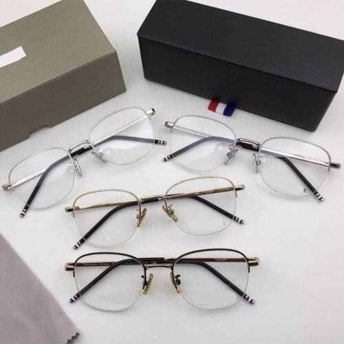 Thom Brand Fashional Vintage Square Half-Rimless Optical Glasses Frame For Men Women Ultralight Non-Prescription Eyeglasses