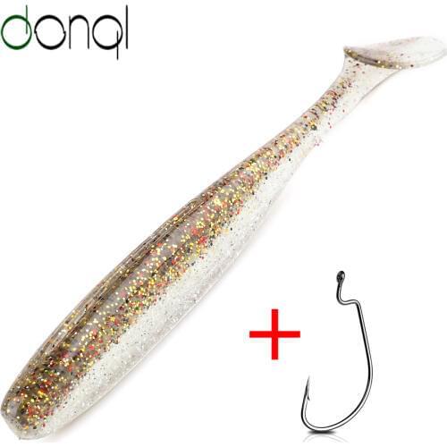 DONQL Soft Fishing Bait Set Silicone Wobbler Jigging Lure Larva Swimbait + 5pcs Offset Hook Artificial Carp Fishing Lures Tackle