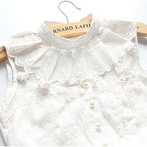 Girl Fake Collar Women White Scalloped Folds Lace Collar Shirt Tie Detachable Shirt Neck Tie Clothing Accessories
