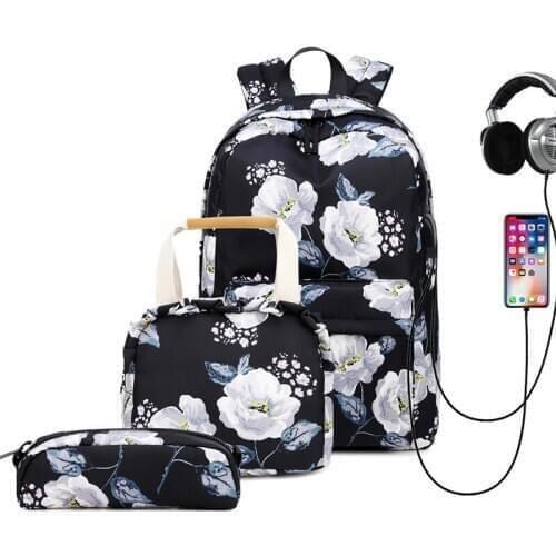 New three-piece printed backpack female European and American casual backpack student schoolbag computer bag