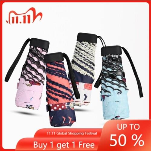 New ultra light sun umbrella womens mini sun umbrella small fresh sunshade folding 5 fold umbrella dual-use sunscreen umbrellas