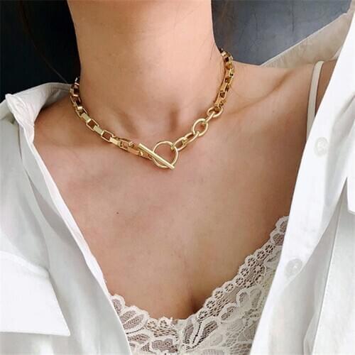 New Fashion Asymmetric Thick Chain Necklace For Women 2020 Punk Gold Color Charm Necklace Party Jewelry Statement