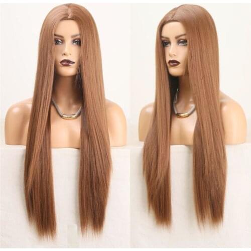 Long Silky Straight Wig Blonde Heat Resistant Fiber Hair for Women Synthetic Replacement Wigs with BabyHair