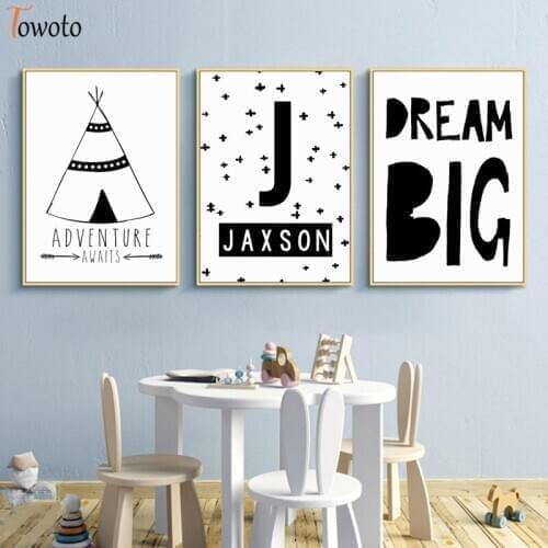 Quotes Posters and Prints Black and White Canvas Painting Nursery Wall Art Baby Boy Room Decorative Wall Pictures Unframed