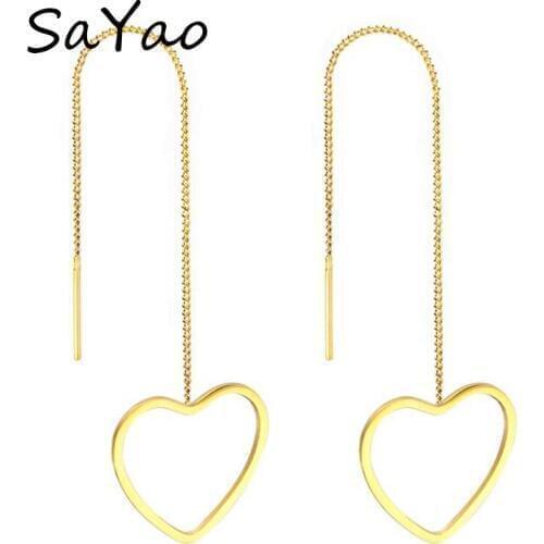SaYao 2 Pieces Stainless Steel Earring Long Tassels Chain Ear Thread Heart Love Tragus Ear Piercing Jewelry Men Women Gift